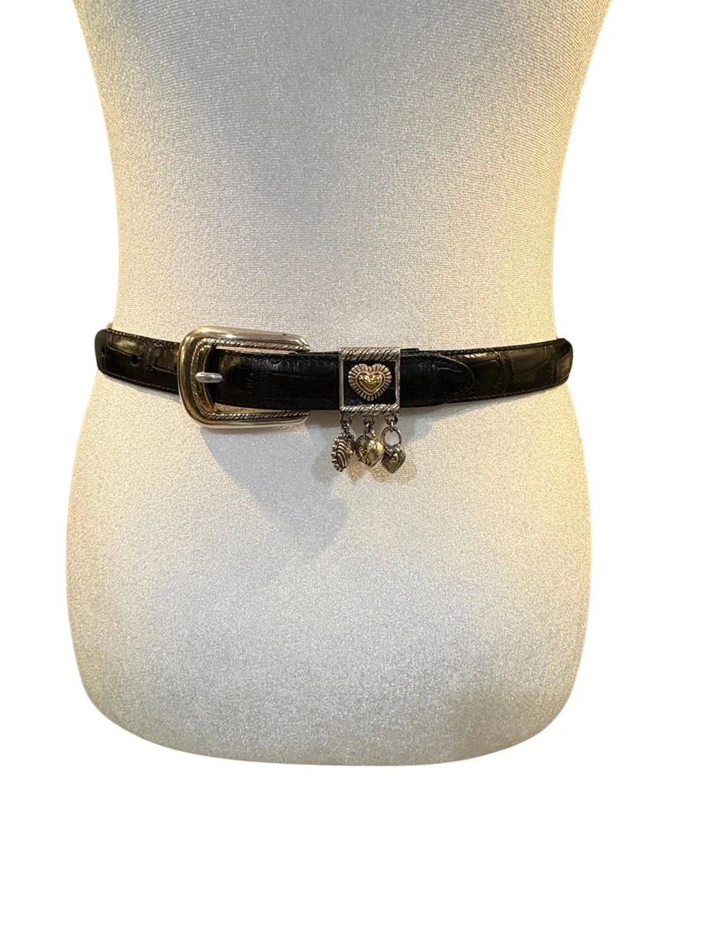 Brighton Black Leather Belt w Silver Buckle and Mixed Metal Heart Charms Size 28 - Picture 4 of 7